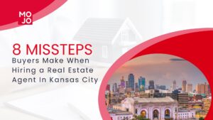 Common mistakes buyers make when choosing a real estate agent in Kansas City, with city skyline and house graphic